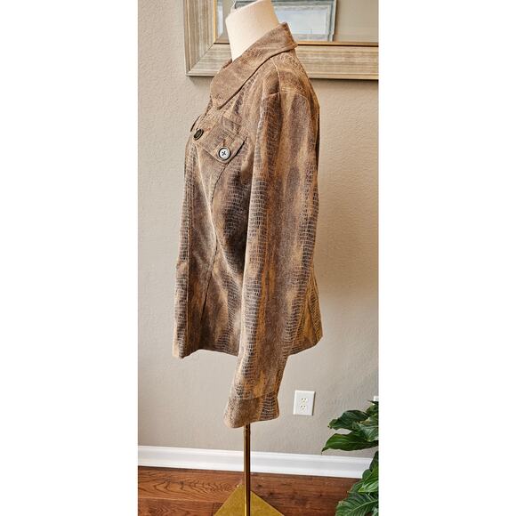 Chicos Sz 2‎ Snake Print Faux-Suede Button Front Jacket Women Size L Lightweight - Picture 5 of 7